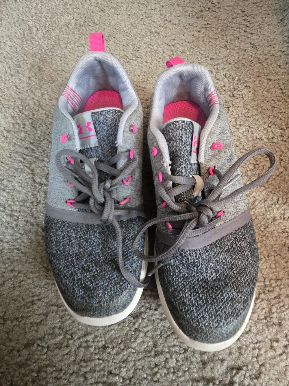 Under Armour Gray Knit Sneakers with Pink Accents
